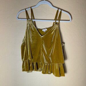 Velvet Ruffle Strap Top - Gold